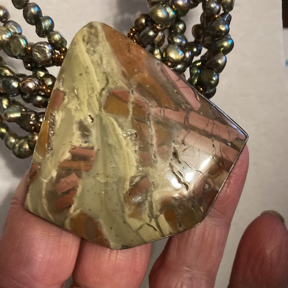 Genuine jasper statement necklace , no marks found , multi strand beaded - Picture 4 of 8